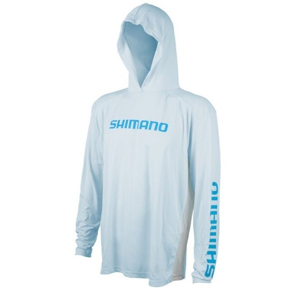 Shimano Mens S NWT Long Sleeve Hood Tech T-Shirt Tee - Arctic Blue